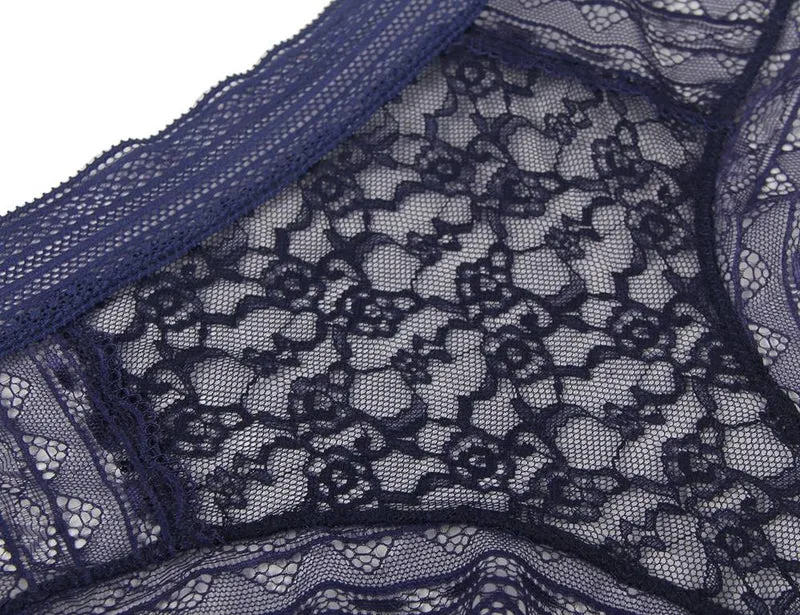 Blauer 3D-Spitzenslip mit Blumenmuster – mittelhoch geschnitten mit Baumwollfutter