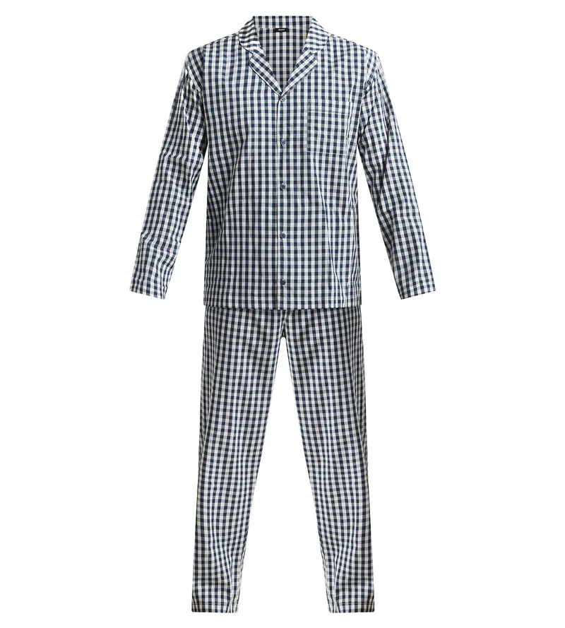 Herren-Pyjama-Set mit Hosen in blauem Vichy-Karomuster von Dim Woven
