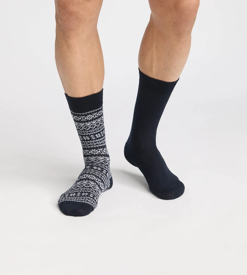 2er-Pack Herren-Socken in Nordic Navy Blue, Navy Blue Coton Fancy