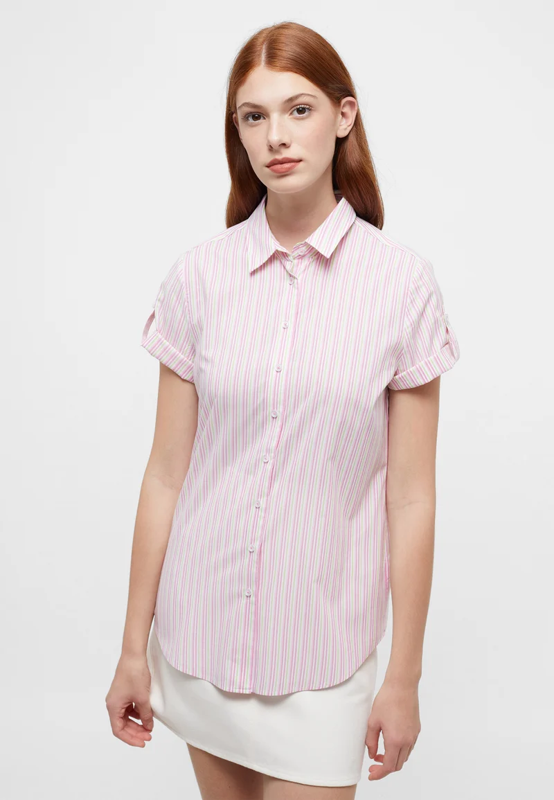 Bluse Leinwandgewebe Kurzarm