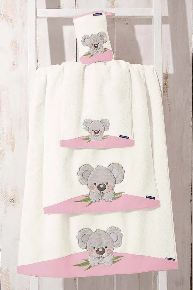 Kinderfrottier, reine Baumwolle, Koala, rosa