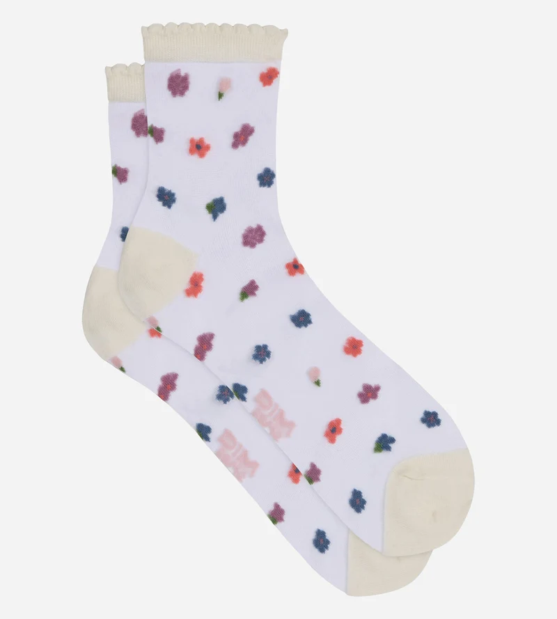 Transparente rosa Socken mit Blumenmuster für Damen – Socks Petal