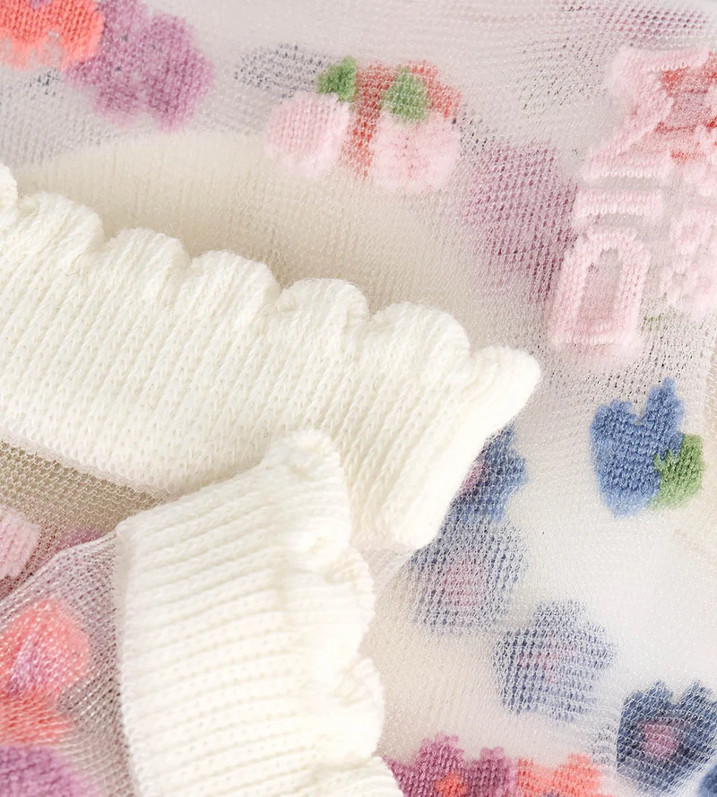 Transparente rosa Socken mit Blumenmuster für Damen – Socks Petal