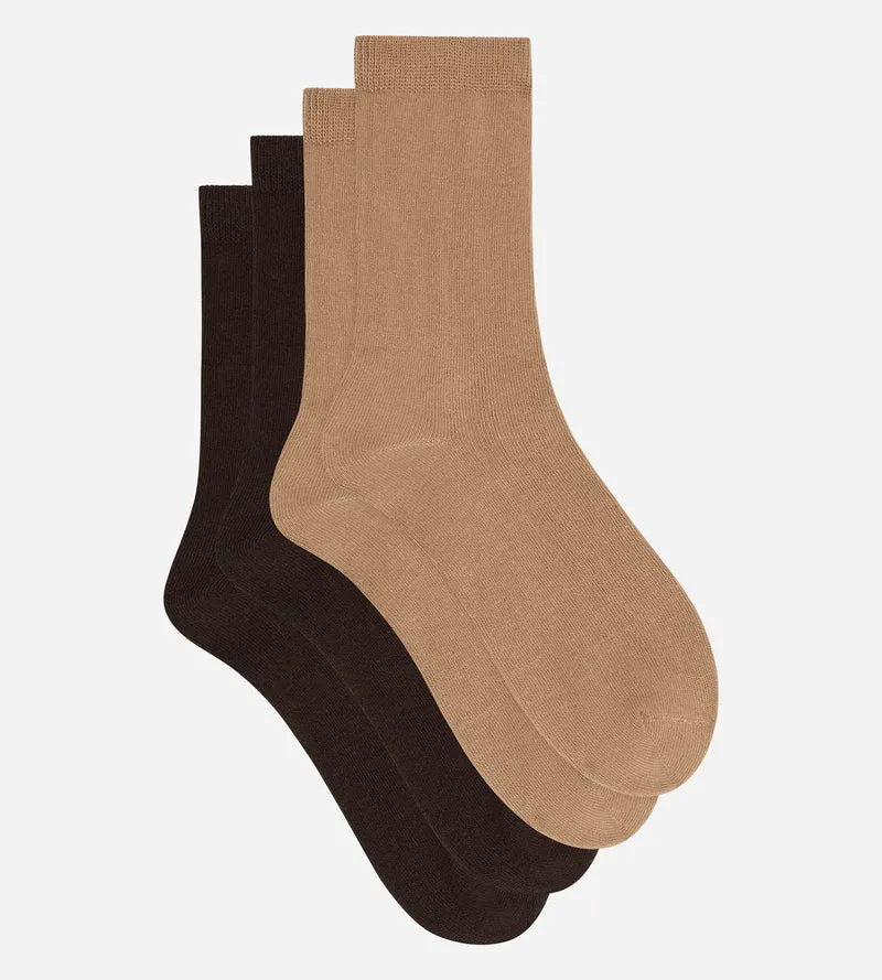 2er-Pack Damensocken aus Baumwolle in Schokoladenbraun und Taupe Thermo