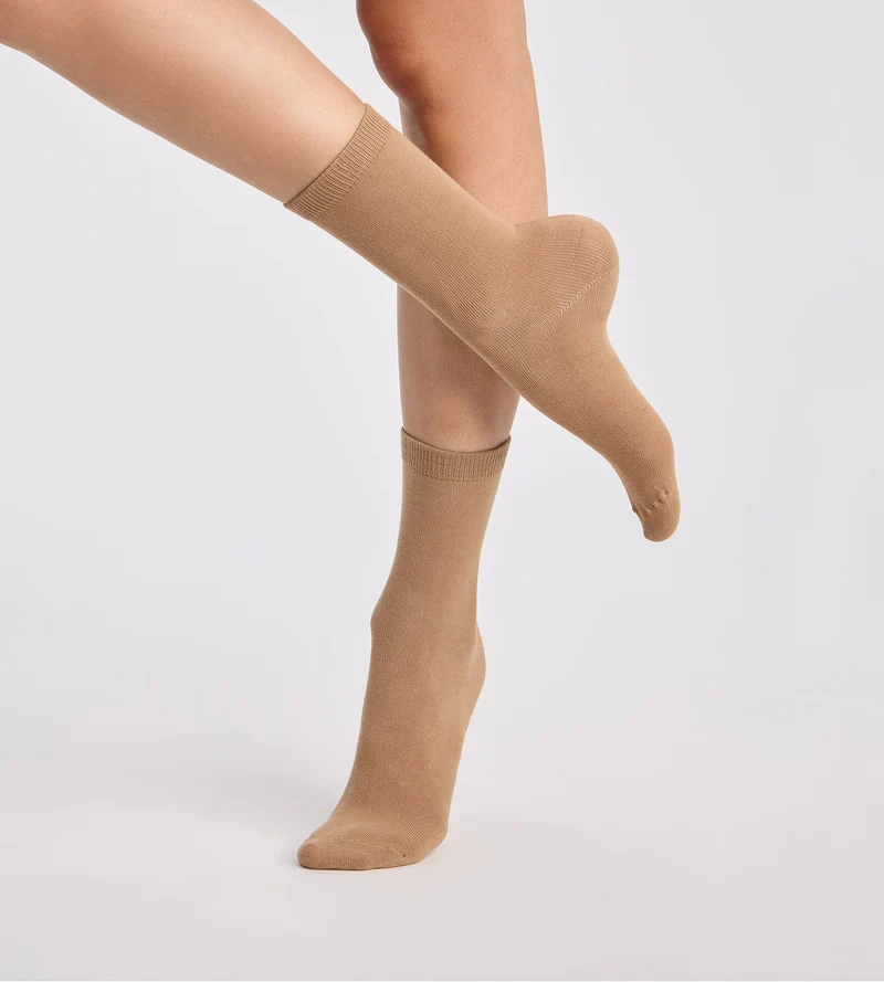 2er-Pack Damensocken aus Baumwolle in Schokoladenbraun und Taupe Thermo