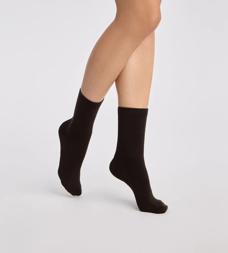 2er-Pack Damensocken aus Baumwolle in Schokoladenbraun und Taupe Thermo