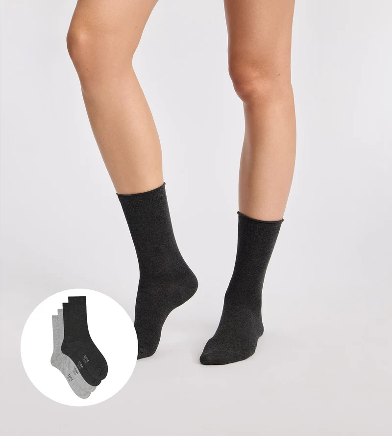 2er-Pack Damensocken in Hellgrau und Anthrazit aus Modal