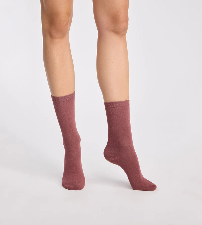 2er-Pack Damensocken in Feige und Bordeauxrot aus Baumwolle