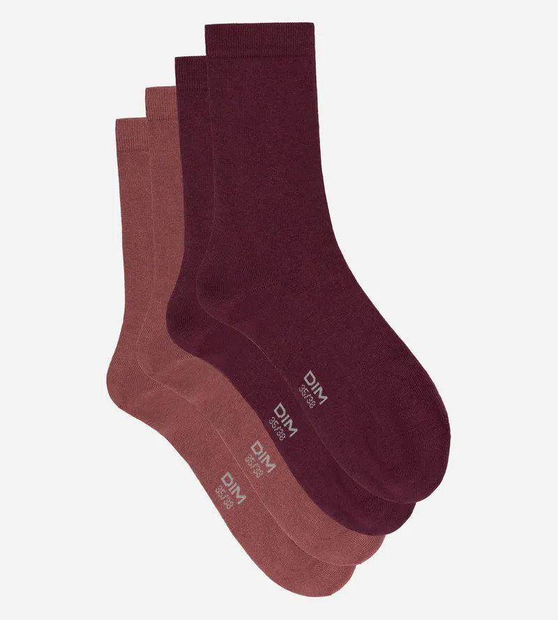 2er-Pack Damensocken in Feige und Bordeauxrot aus Baumwolle