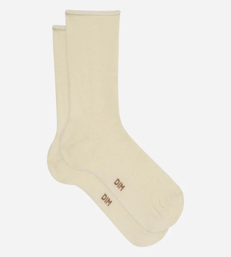 Damen-Socken in Elfenbein, weiche Wolle