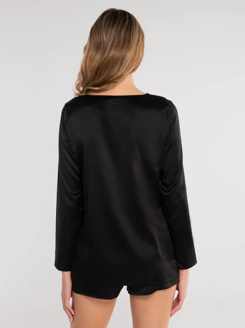 Shirt, langarm, PURE SILK STRETCH