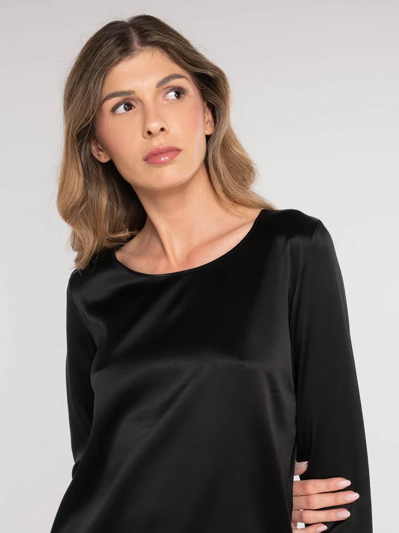 Shirt, langarm, PURE SILK STRETCH