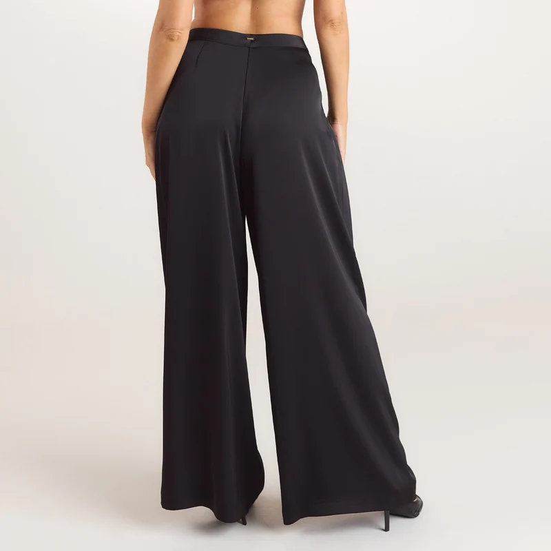 Satin Pleated Trousers - Black