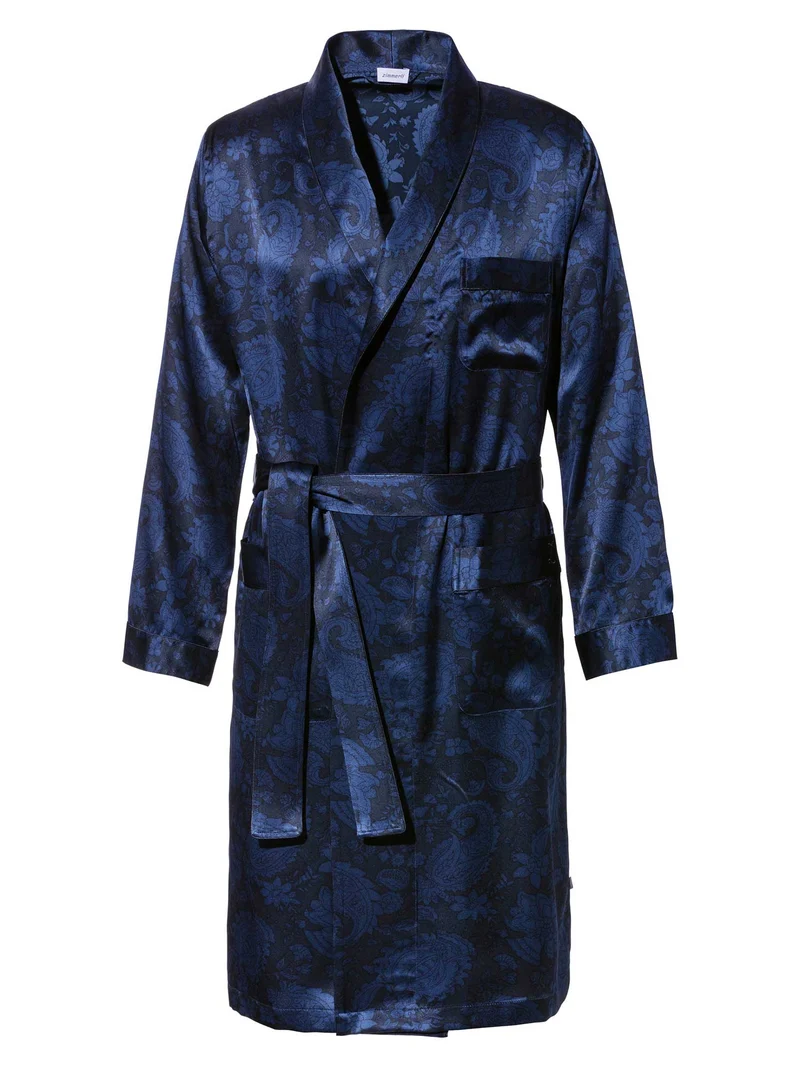 Morgenmantel, Robe Long, paisley dark blue, Grösse M, 6000 SILK NIGHTWEAR - perfektes Geschenk für Ihn!