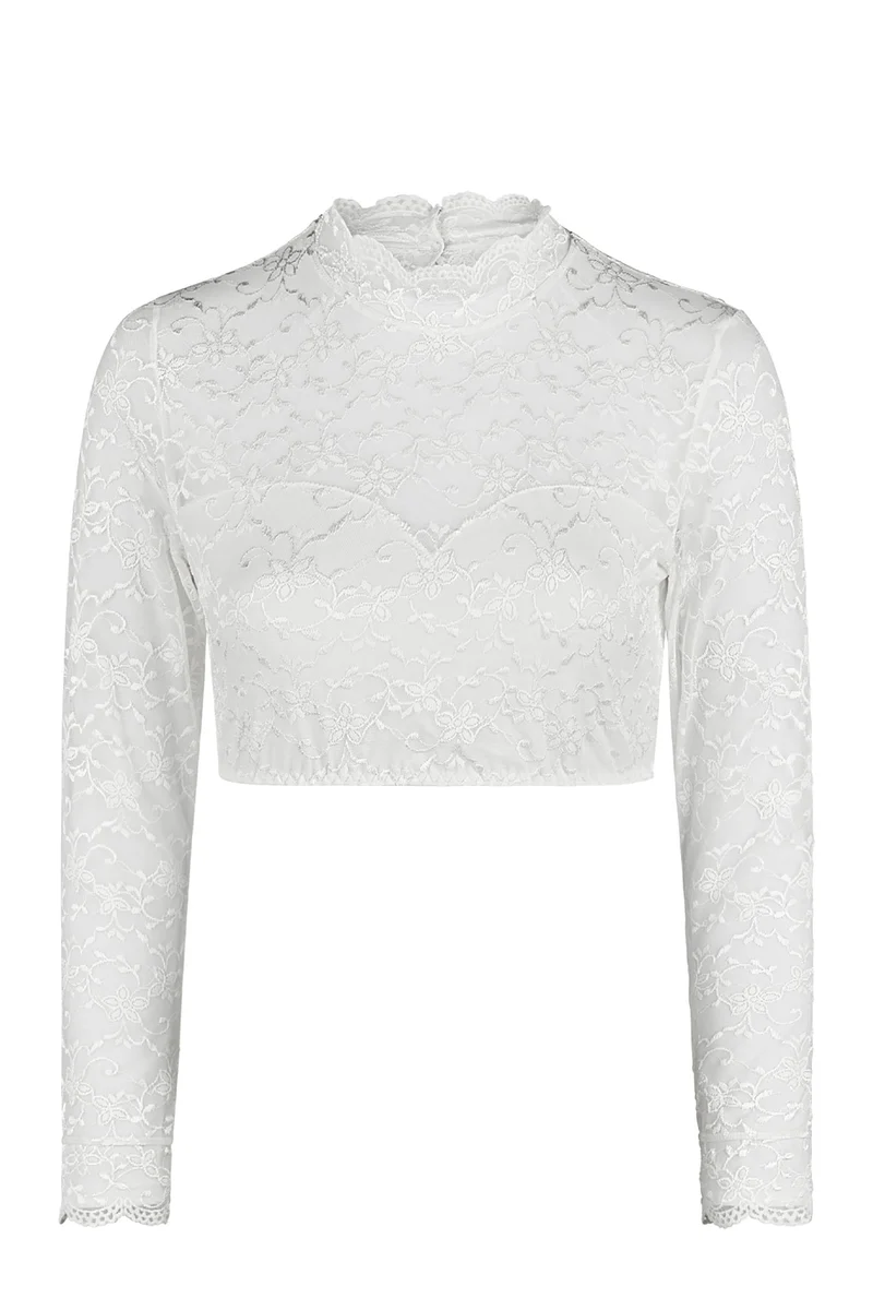 Dirndl-Bluse, langarm, hochgeschlossen, ELVIRA - Einzelstück in weiss, Grösse 36