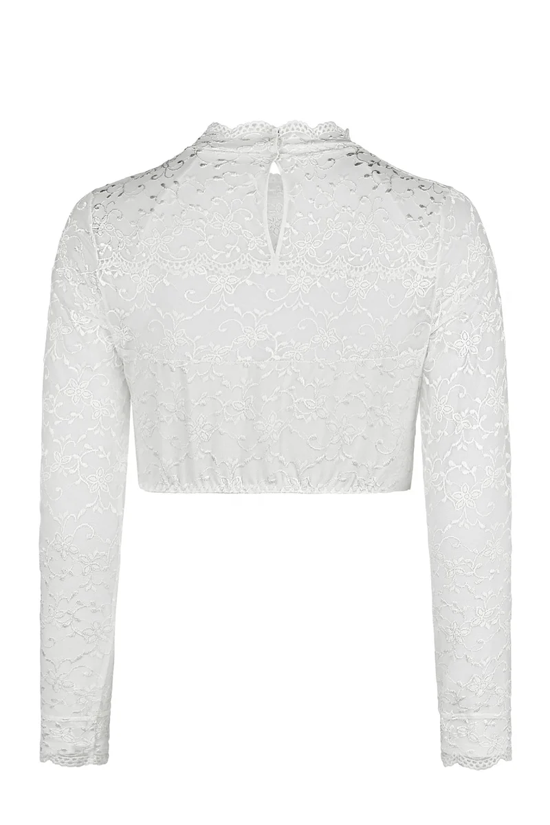 Dirndl-Bluse, langarm, hochgeschlossen, ELVIRA - Einzelstück in weiss, Grösse 36