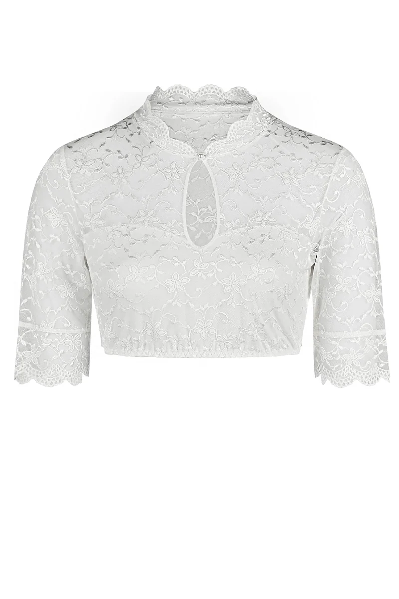 Dirndl-Bluse, halbarm, mit kleinem Stehkragen, ANNETTE - Einzelstücke in weiss, Grösse 36