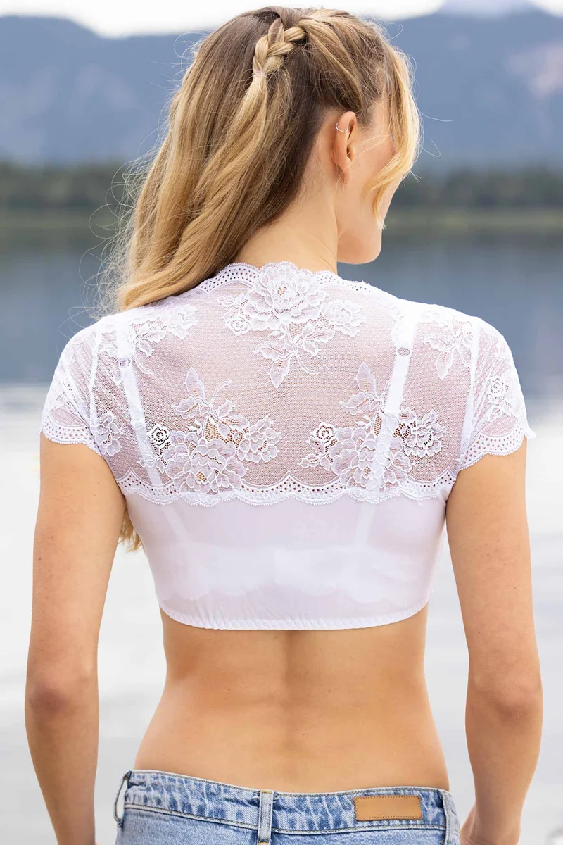 Dirndl-Bluse, kurzarm, mit herzförmigem Ausschnitt, SYBILLE - Einzelstück in Grösse 38