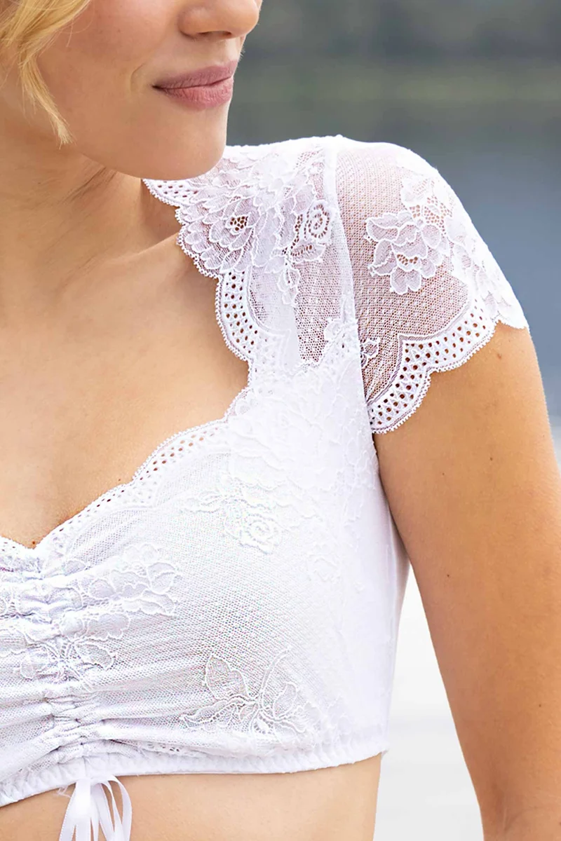 Dirndl-Bluse, kurzarm, mit herzförmigem Ausschnitt, SYBILLE - Einzelstück in Grösse 38