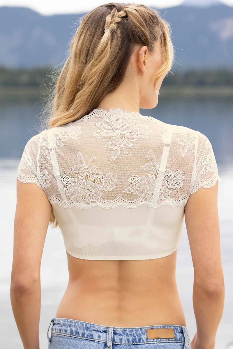 Dirndl-Bluse, kurzarm, mit herzförmigem Ausschnitt, SYBILLE - Einzelstück in Grösse 38
