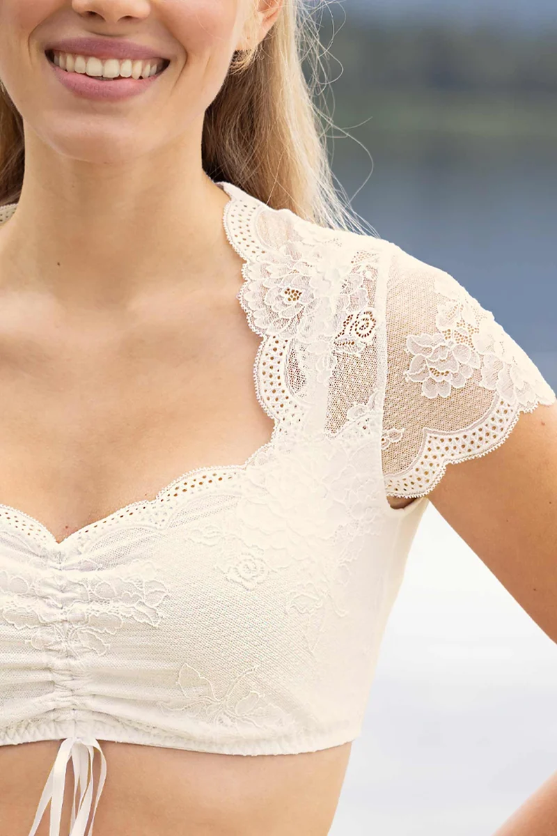 Dirndl-Bluse, kurzarm, mit herzförmigem Ausschnitt, SYBILLE - Einzelstück in Grösse 38