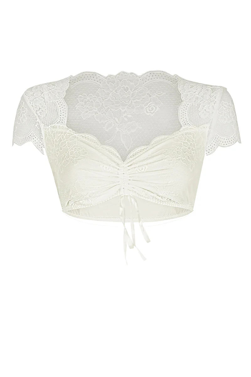 Dirndl-Bluse, kurzarm, mit herzförmigem Ausschnitt, SYBILLE - Einzelstück in Grösse 38