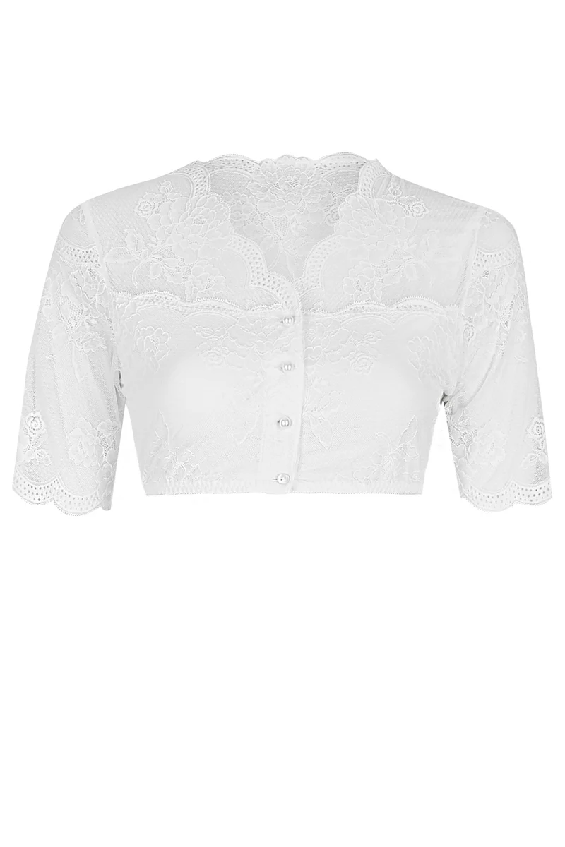 Dirndl-Bluse, halbarm, mit dekorativen Kanten, JULIA - Einzelstücke in weiss, Grösse 40