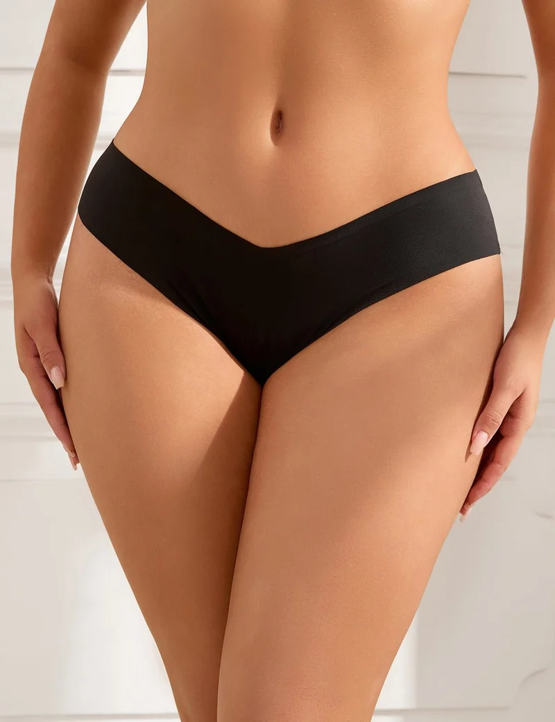 Schwarzes, nahtloses Triangel-Slip – V-förmiger Bund, Nylon-Bademodenstoff & verstellbarer Beinabschluss