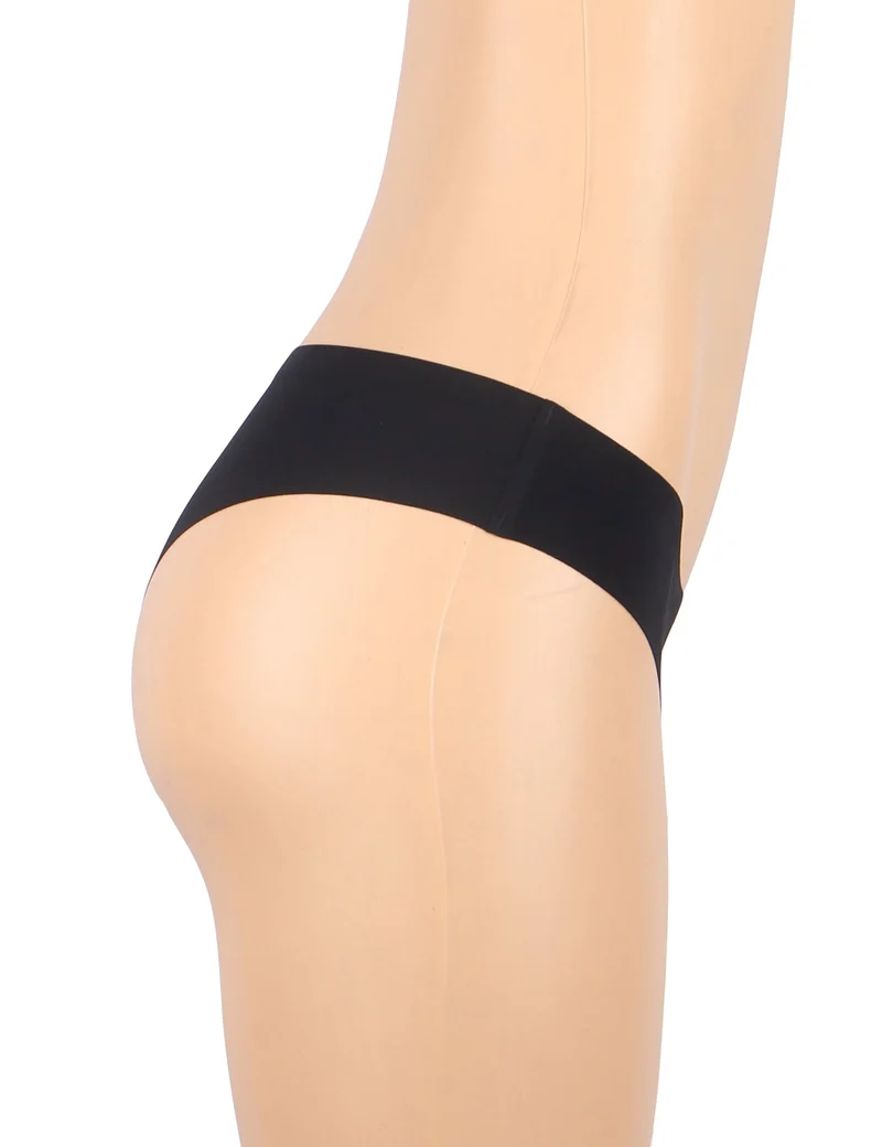 Schwarzes, nahtloses Triangel-Slip – V-förmiger Bund, Nylon-Bademodenstoff & verstellbarer Beinabschluss