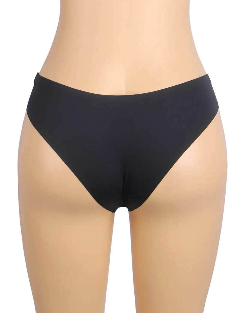 Schwarzer, nahtloser Slip – Dekorativer Ringbund, Nylon-Bademodenstoff & abschneidbarer Saum