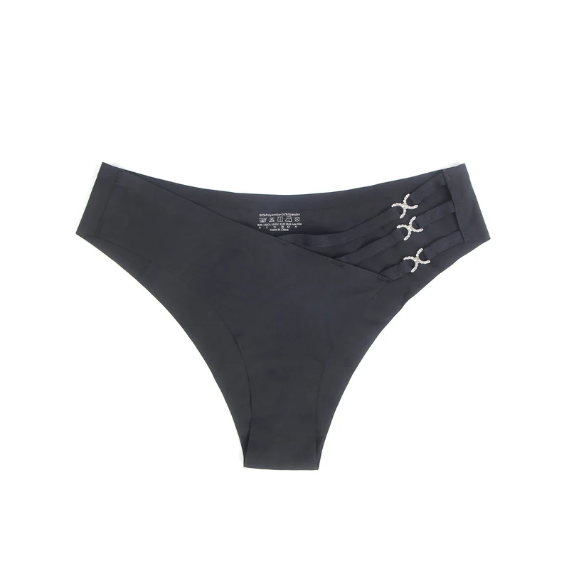 Schwarzer, nahtloser Slip – Dekorativer Ringbund, Nylon-Bademodenstoff & abschneidbarer Saum