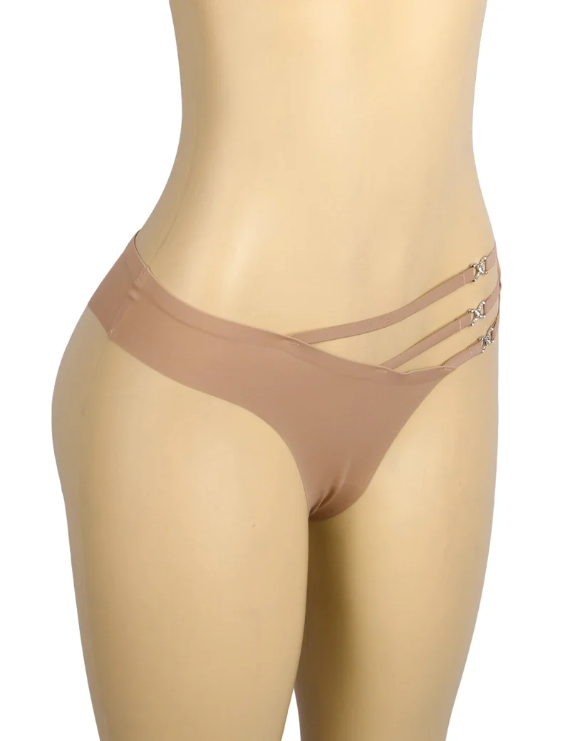 Nahtloser brauner Slip – Dekorativer Ringbund, Nylon-Bademodenstoff & Abschneidbarer Saum