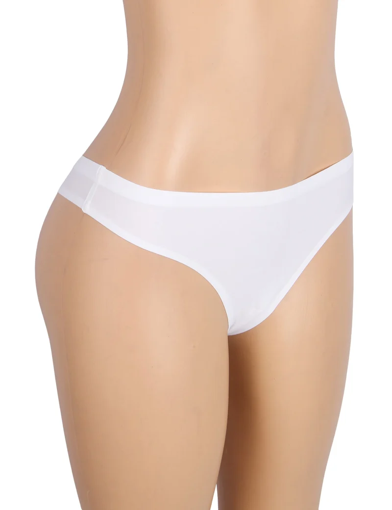Weißer, nahtloser Triangel-Slip aus hochelastischem Material – niedriger Bund und verstellbarer Beinausschnitt