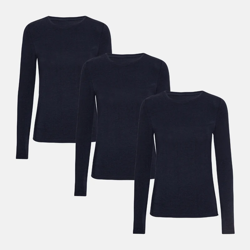 3er-Pack Blau Langarm-Bambus-T-Shirt