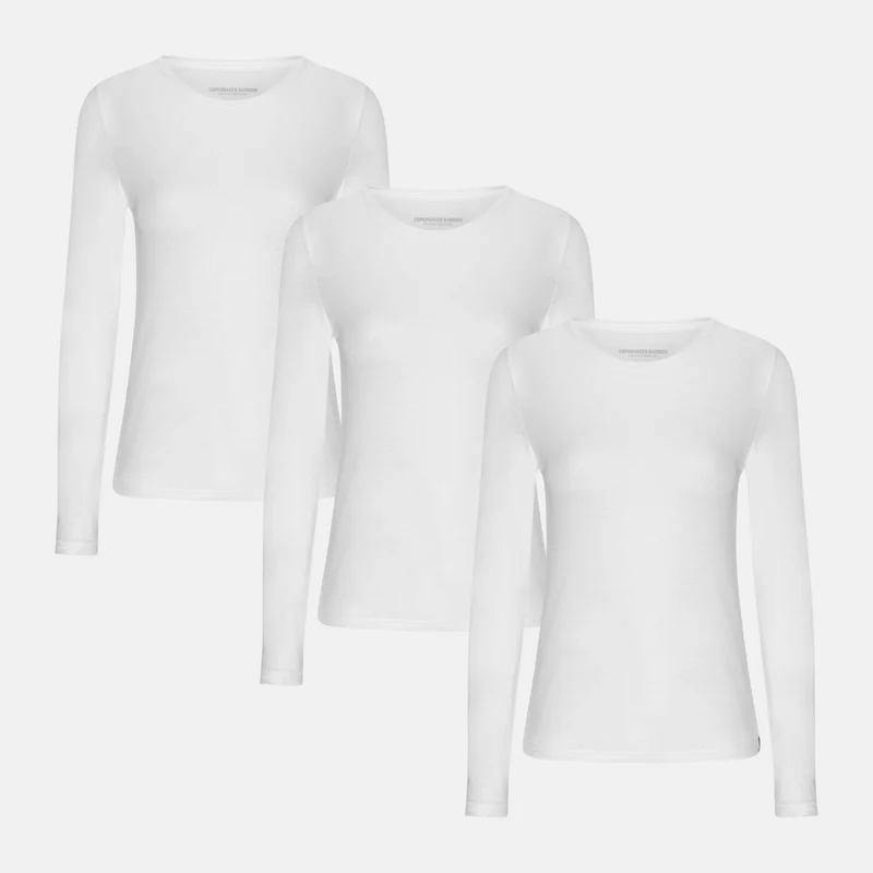 3er-Pack Weißes Langarm-Bambus-T-Shirt