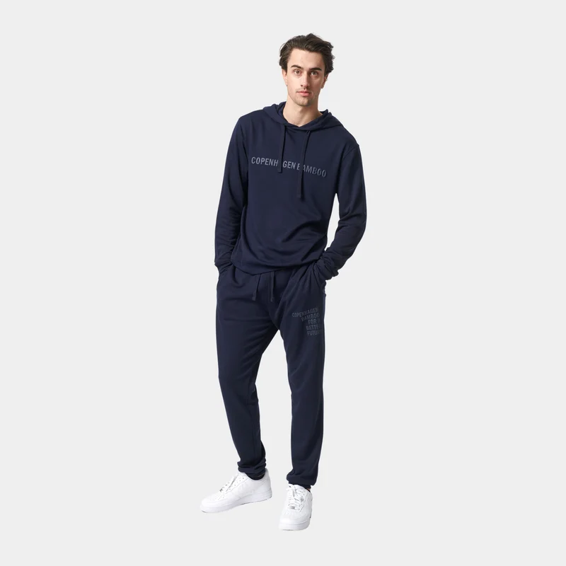 Blauer Bambus-Kapuzen-Jogginganzug mit Logo