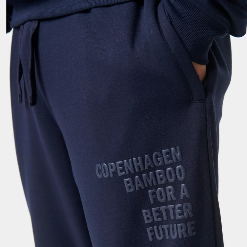 Blauer Bambus-Kapuzen-Jogginganzug mit Logo