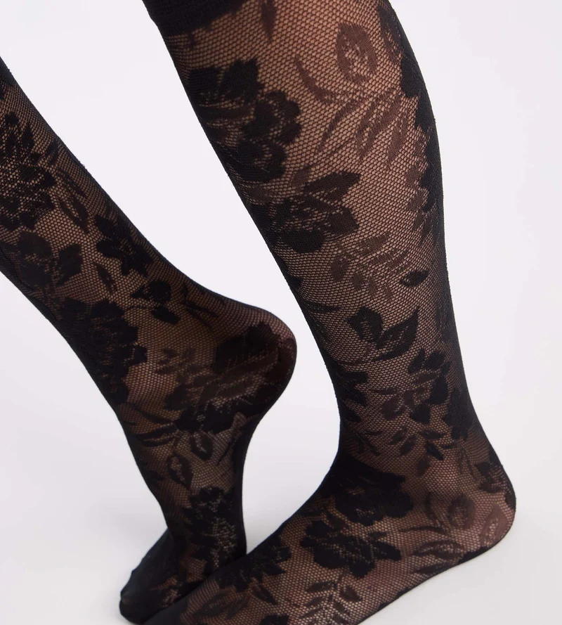 Schwarze Fantasie-Kniestrümpfe La Dentelle Florale