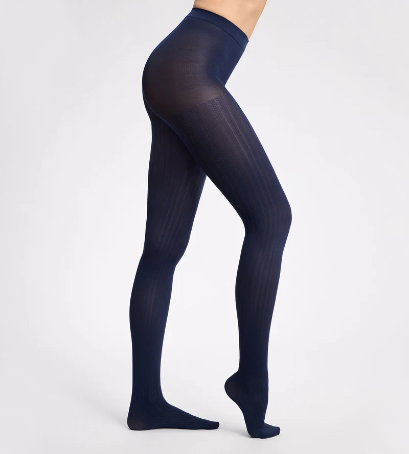 Marineblaue Strumpfhose mit flachem Rippenmuster 50D DIM x Ines de La Fressange