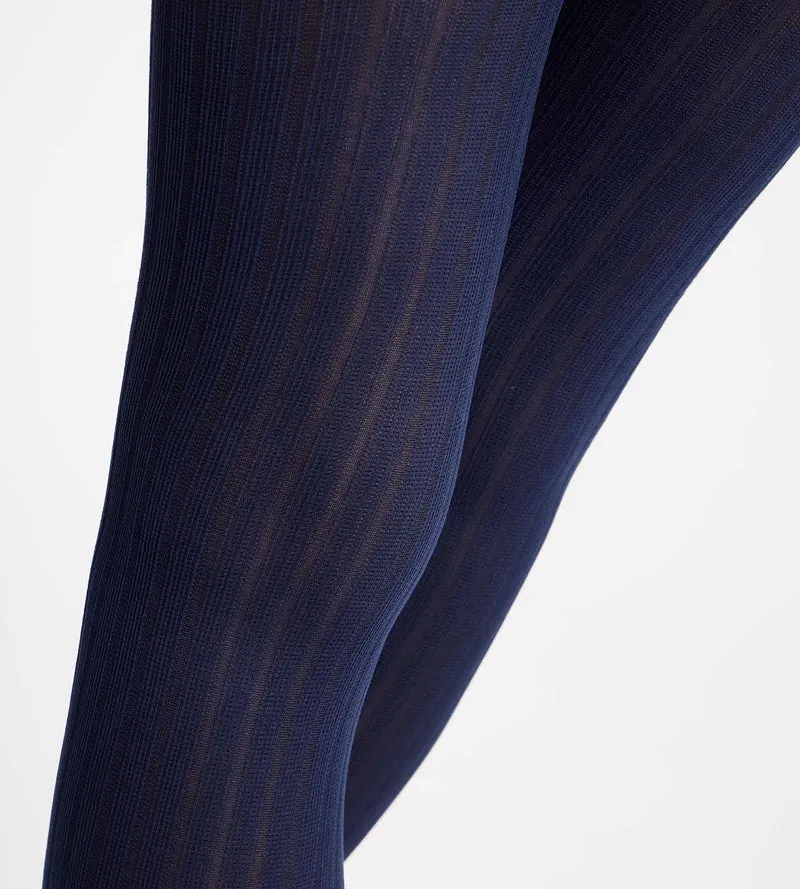 Marineblaue Strumpfhose mit flachem Rippenmuster 50D DIM x Ines de La Fressange