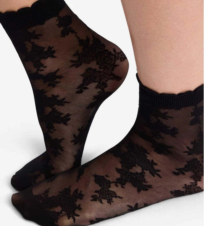 Schwarze Söckchen „La Dentelle Florale“