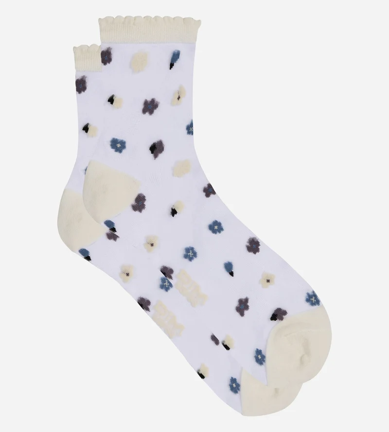 Transparente Damensocken mit blauem Print von Socks Petal