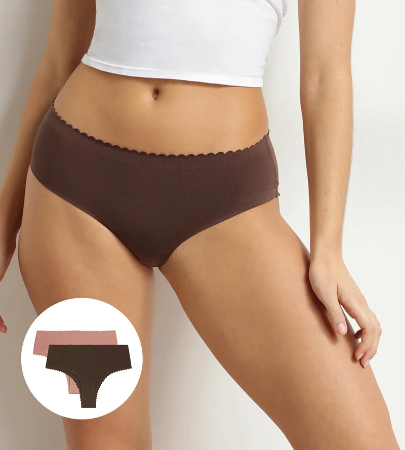 2er-Set Body Touch Baumwoll-Tangas in Schokolade und zartem Rosa