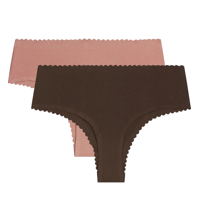 2er-Set Body Touch Baumwoll-Tangas in Schokolade und zartem Rosa