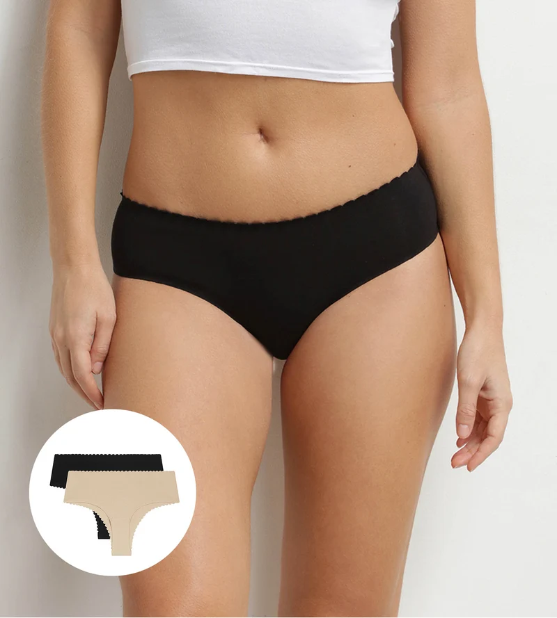 2er-Set Body Touch Baumwoll-Tangas in Schwarz und Nude