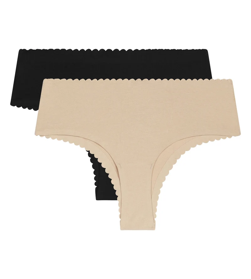 2er-Set Body Touch Baumwoll-Tangas in Schwarz und Nude