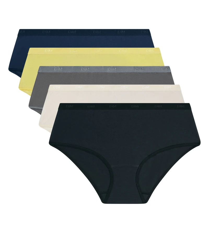 5er-Pack Damen-Boxershorts aus Stretch-Baumwolle Grau Gelb Les Pockets Ecodim