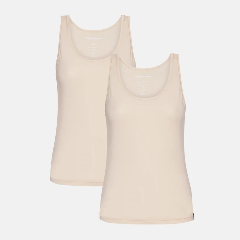 2er-Pack Cremefarbenes Bambus-Tanktop mit breiten Trägern