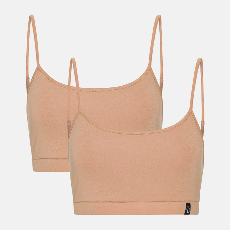 2er Pack Tan Bambus BH Top mit dünnem Träger