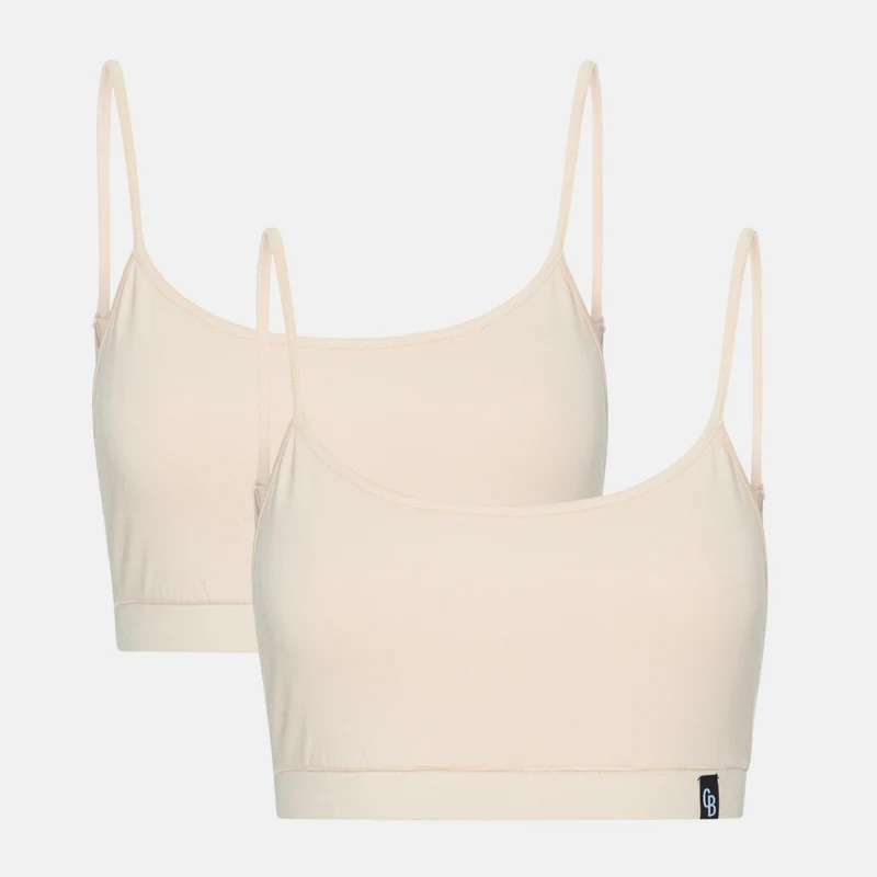2er Pack Bambus-BH-Top mit dünnem Träger in Creme